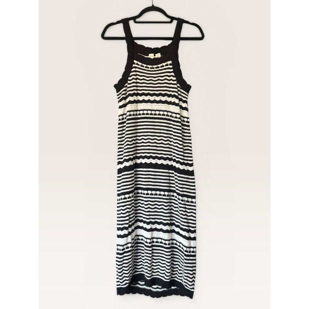 Joie Crochet Knit Black and White Stripe Midi Dress